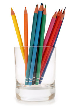 Color set pencils in glass