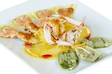 Shrimp with orange and pineapple