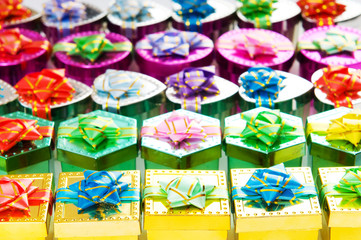 Many colourful gift boxes