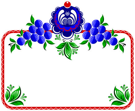 Floral frame in Gorodets painting style