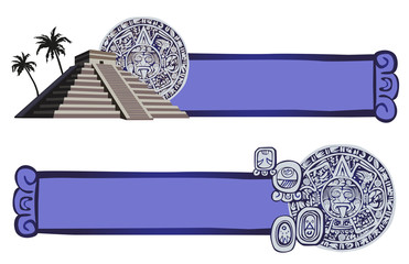 Antique Mayan Pyramid and Glyphs