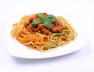 Colorful Spaghetti bolognese on a plate