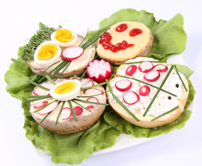 A plate of funny sandwiches for kids