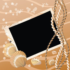 Photo frame with seashell, vector illustration