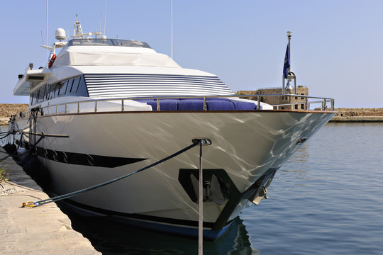 Luxury yacht moored to the quayside in Chania