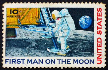 Postage stamp USA 1969 Man’s 1st landing on the moon, Apollo 11