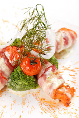 Smoked salmon rolls with bacon