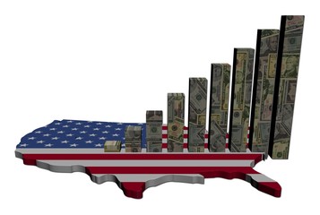 Naklejka premium dollars graph on USA map flag illustration