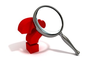 Question mark under magnifier glass