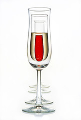 glasses with champagne and empty glass isolated on white