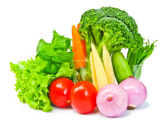 many kind of vegetables on white background