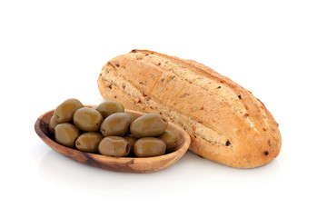 Olive Bread and Green Olives