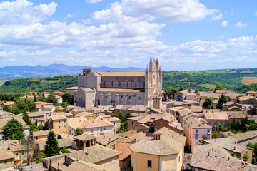 View over the Italian hill town, Orvieto and its Duomo