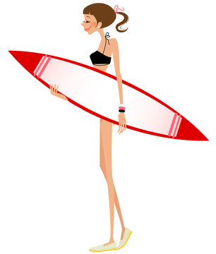 side view of woman holding surfboard