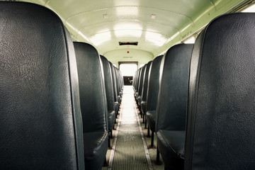 Interior of an old school bus - Powered by Adobe