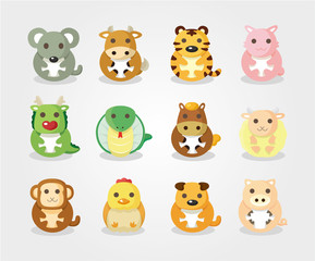 12 animal icon set,Chinese Zodiac animal ,