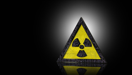 Warnschild Atomkraft in 3D vor schwarzem Hintergrund © GeDom