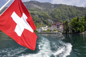 Switzerland flag boat