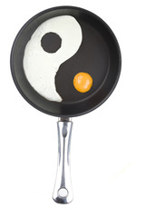 YIn-Yang eggs in a frying pan