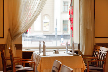 Tables set for meal