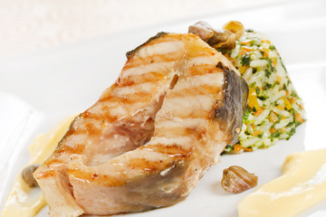 fish steak with rice
