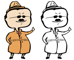 Private detective or inspector raising his hand