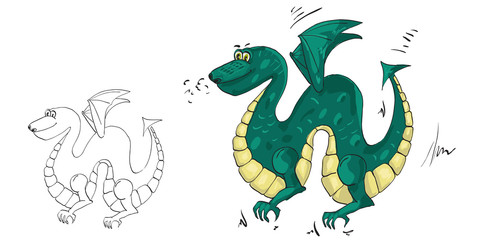 drawing a green dragon with wings
