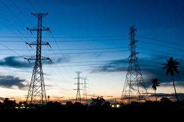 Electricity poles in twilight time