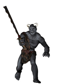 Horned orc warrior with crude rusty sword