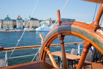 Ship helm and a view on Stockholm, Sweden © Photocreo Bednarek