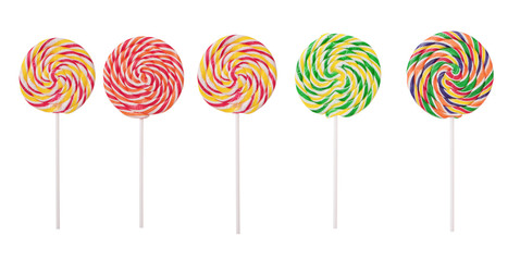 Five lollipops on a white background