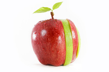 red and green colors sliced apple isolated on white