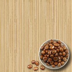 Roasted chestnuts in silver round tray