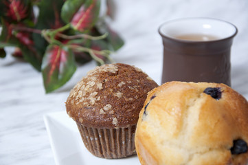 Muffin,tea and nature leaf
