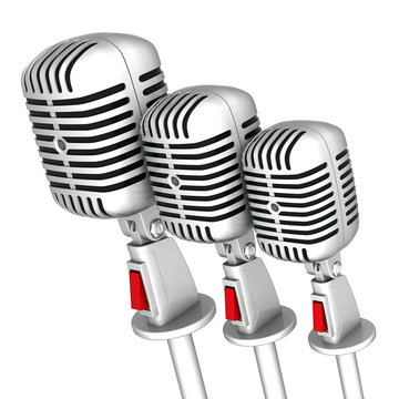 image of the old, chrome microphone on a white background