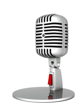 image of the old, chrome microphone on a white background