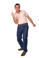 Annoyed Frustrated Man Showing Middle Finger with Cheeky Grin