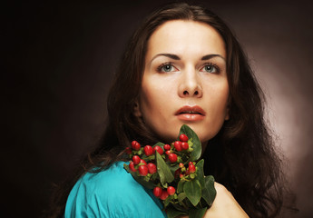 woman with pink flowers