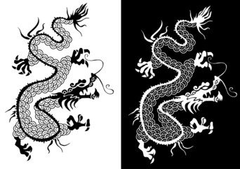 Black and white chinese dragon vector.