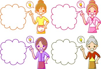 女性　吹き出し　ひらめき