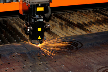 Industrial laser with sparks flying around