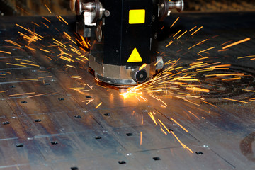 Industrial laser with sparks flying around