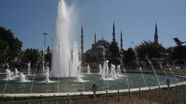 Blue Mosque Scene with Fountain