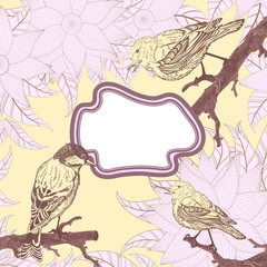 Fototapeta premium Vintage card with birds and flowers