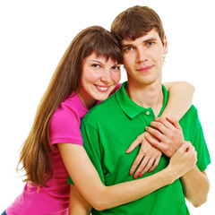 Fototapeta premium Young casual couple hugs