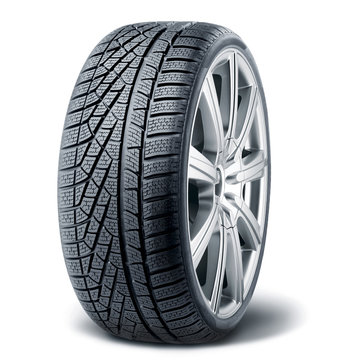 Winter tire with alurim on white background