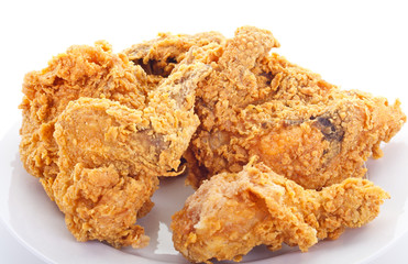Plate of Fried Chicken on White