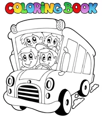 Photo sur Plexiglas Bricolage Livre de coloriage avec le bus et les enfants