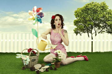 pin up girl gardening