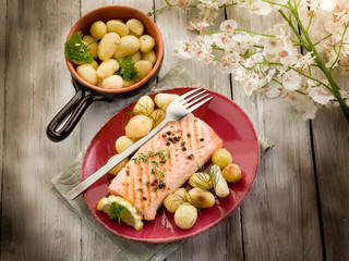 grilled salmon with roasted potatoes